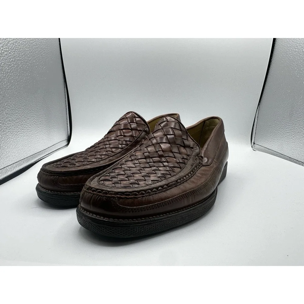 Florsheim Brown Woven Leather Loafers Mens‎ 11 D Slip On Classic Dress Shoes
